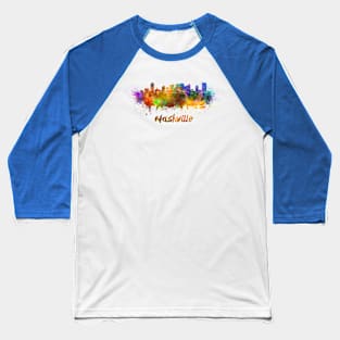 Nashville skyline in watercolor Baseball T-Shirt